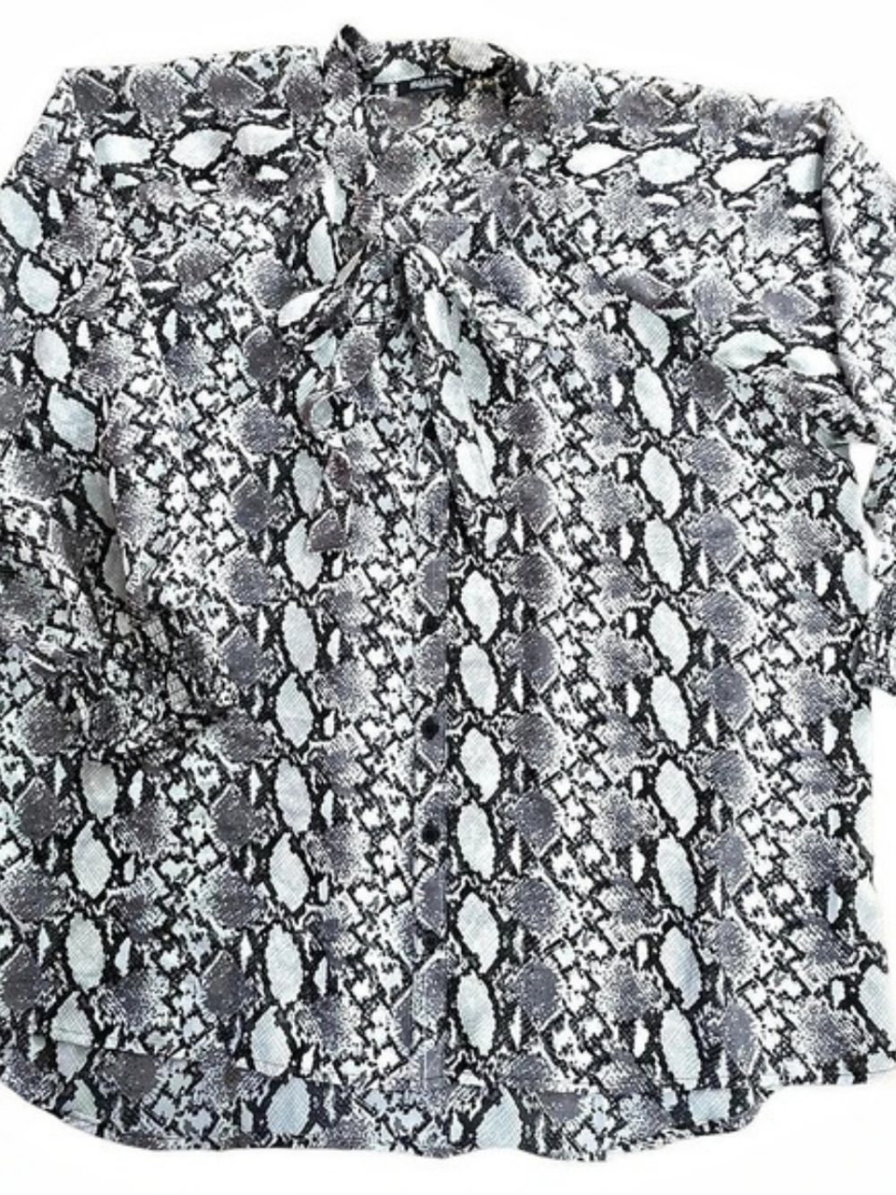 Rouge Collection Snake Print Tie Neck Blouse in Gray & Black-Size XXXL